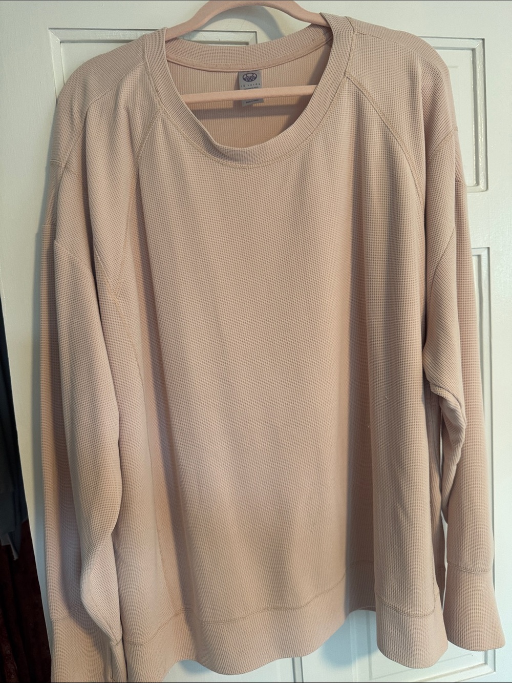 Cozy Long-Sleeve Waffle Crewneck Top - Beige